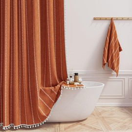 BTTN Extra Long Shower Curtain, 96 Inch Boho Rustic Striped Fabric Shower Curtain Set with Tassel, Water Repellent, Tall Farmhouse Shower Curtains for Bathroom with Hooks, 72"x96", Burnt Orange