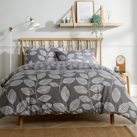 Olivia Rocco Leaves Printed Duvet Cover Set Hotel Quality Reversible Pattern Quilt Bed Cover Sets with Pillowcase, Double Grey