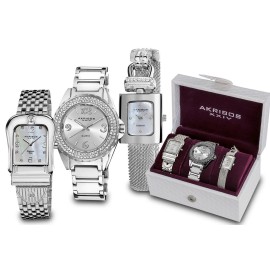 Akribos XXIV Women's Akribos XXIV Elegant Silver-Tone Diamond Bracelet Watch Set