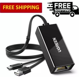 UGREEN Micro USB Ethernet Adapter with 3.3 ft Cable & Power Cord, 10/100 Mbps