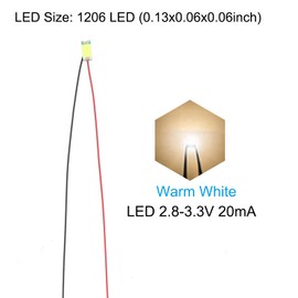PATIKIL 1206 Pre-Wired Micro LED, 12 Pcs 2.8-3.3V Pre-soldered Mini Light Emitting Diodes Surface Mount Device for Model Building, DIY, Science Projects, 9.8" Length, Warm White