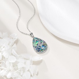 ONEFINITY Hummingbird Necklace 925 Sterling Silver Filigree Hummingbird Pendant Necklace Abalone Shell Filigree Jewelry Gifts for Women