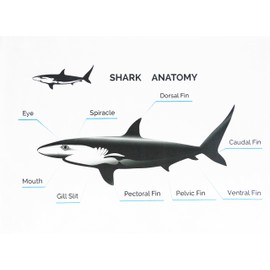 Half a Donkey The Anatomy of the Shark Cotton Tea Towel