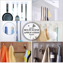 LETTURE Ganchos Adhesivos Transparentes, 24PCS Ganchos de Baño Adhesivos Ganchos Impermeables y Reutilizables Sin Costura, Gancho de Pared de Cocina con Ganchos Inoxidables