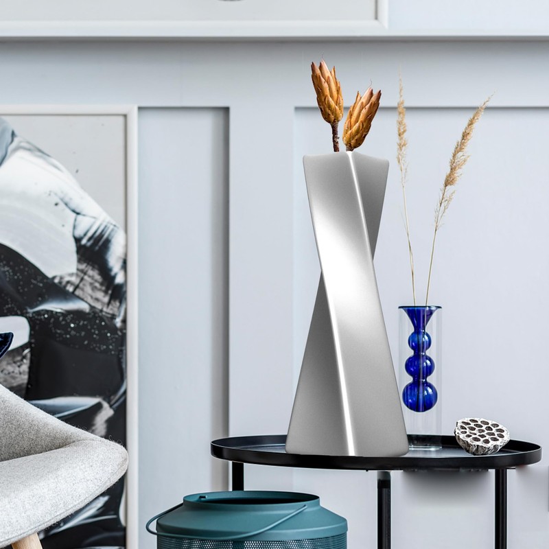 icoloursky Silver Ceramic Geometric Vase, 11.8" H, Modern Decorative Vase