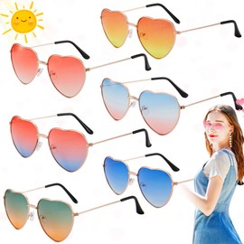 Weploda Pack of 6 Heart-Shaped Sunglasses, Heart-Shaped Coloured Glasses, Heart-Shaped Party Glasses, Heart Shape Hippie Sunglasses, for Birthday Party, Carnival (Gradient Colour)