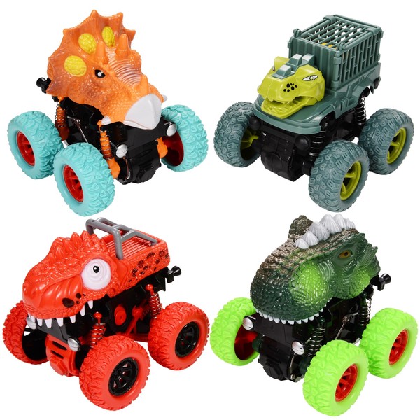 Beestech Dinosaur Monster Truck Toys 4 Pack, Dinosaur Toys for 2 Year Old Boys、Girls, Push & Pull Friction Trucks Vehicles Birthday Gifts for 3, 4, 5 Years Old Toddlers Kids