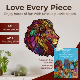 CRAFTHUB Animal Wooden Puzzles for Adults – A3 Lion with 121 Pieces – Jigsaw Puzzles with Unique Animal Shapes – 10.8" x 11.4"
