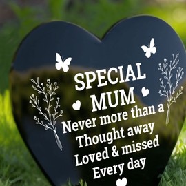 RED OCEAN Special Mum Graveside Memorial Marker - Black Acrylic Grave Heart Ornament - Memorial Plaque Tribute For Mum From Daughter Son - Bereavement Gifts For Mum