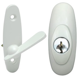 Gliding Patio Door Keyed Lock Assembly & Thumb Latch Compatible with Andersen Tribeca Style OEM Part #2573068, #2573078 & #2573609, 2-9/16" Hole Centers, Non-Handed, White Diecast