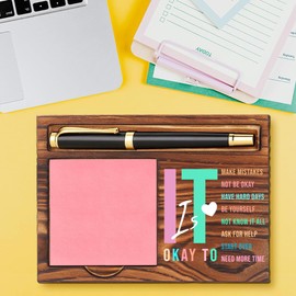 It's Okay Mental Health Gift, Wooden Sticky Note Holder, Desk Organizer, Motivational Office Decor for Therapists, Social Workers, Psychologists, Counselors, Self-Care Encouragement Gift YCB112