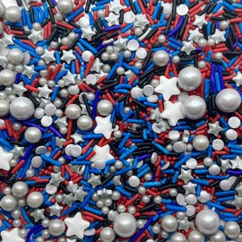 SE Si&Moos Red Blue and Black Sprinkles Soft Jimmy Sprinkles Silver Grey Pearl Sprinkles Silver Grey and White Star Sprinkles for Decorating Cakes, Cupcakes, Cookies & Desserts 3.17 OZ