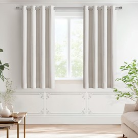 MRTREES 100% Blackout Curtains Eyelet, 2 Panels 54 Inch Drop Thermal Insulated Curtains with Linen for Bedroom, 46x54 Inch 117x137 CM, Natural