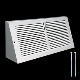 Fits 14x6 Duct Opening | Steel Triangular Baseboard Air Supply Grille with Damper by Handua| Air Register Vent Cover Grill | 3-13/16" Depth | White | Outer Dimensions: 15-3/4" x 6-5/8"