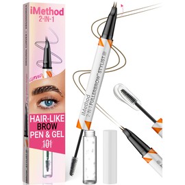 iMethod Curved Eyebrow Pen and Brow Gel Clear - Eye Brow Pencil with Hair Like Strokes for Natural Real-Looking Brows, Eyebrow Makeup for All-Day Defined, Waterproof, Smudge-proof, Brown