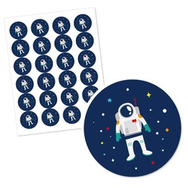 Blast Off to Outer Space - Rocket Ship Baby Shower or Birthday Party Circle Sticker Labels - 24 Count