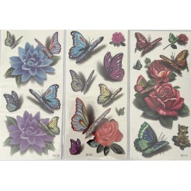 Unbranded 18 Butterflies & Flowers Tattoo Stickers Body Art Temporary Waterproof (3 pages)