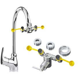 XPACK Faucet Mount Eyewash Station - Convenient Eyewash Station with Common Sink Adapters and Inspection Tags (Yellow Caps)