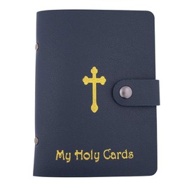 5" Leather Card Holder | Fits 20 Cards | Perfect for Your Favorite Holy Cards | 20 Protective Sleeves | Christian Home Goods (Blue)