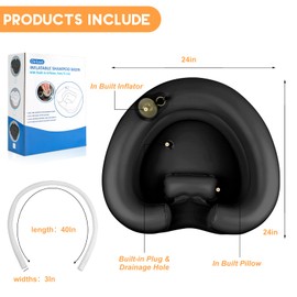 Portable Hair Washing Station- Hair Washing Basin for Bedridden, Inflatable Shampoo Bowl Newly Upgraded No Need for Pump,The Perfect for Locs Detox（Heart Shape-Black）