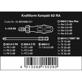 Wera Kraftform Kompakt 60 Ratchet screwdriver & Bit Set, 17pc, 05051040001