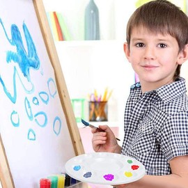 JUHONNZ Mixing Palette, 6 Pieces Plastic Round Palette Children and Adults for Watercolour Painting and Crafts, White, Diameter 17 cm