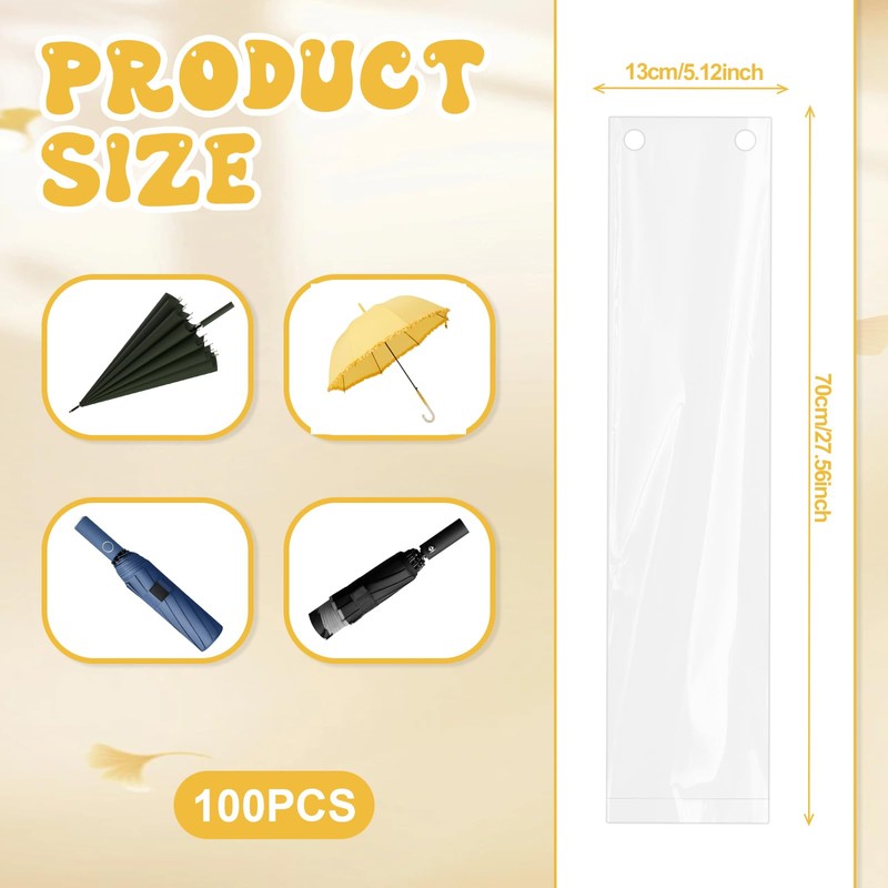 100 Pcs Umbrella Bags Clear Plastic Umbrellas Rain Bag Disposable