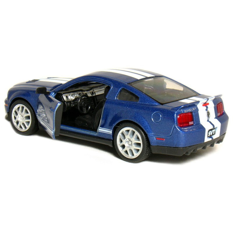 KiNSMART 2007 Ford Shelby GT500 Blue with Racing Stripes 1:38