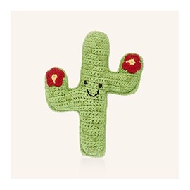Pebble 200-018BA Fair Trade Friendly Cactus Buddy Baby Rattle with Red Flowers Suitable from Birth, 7-inch Width