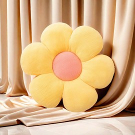 FSRONGXI Daisy Flower Pillow 15.35" Yellow Throw Pillows Floor Cushion for Sofa, Couch, Chair, Bed, Home Decor (1, Yellow, 15.35In)