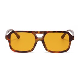 qinqilanqi-S Retro Sunglasses Men Women 70s Flat Glasses Vintage Square Double Bridge Sunglasses UV400, Leopard/Orange Tea