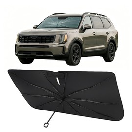 Proadsy Windshield Sun Shade Umbrella for Kia Sorento 2021-2025 2026 Foldable Car Umbrella Sunshade with Soft TPU Handle Spring Structure Crystal Cooling Material Protect Car from Rays & Heat