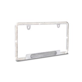 JR2 CS Sparkling Premium 4 Row Crystal Diamond Metal License Plate Frame Silver Carbon Style