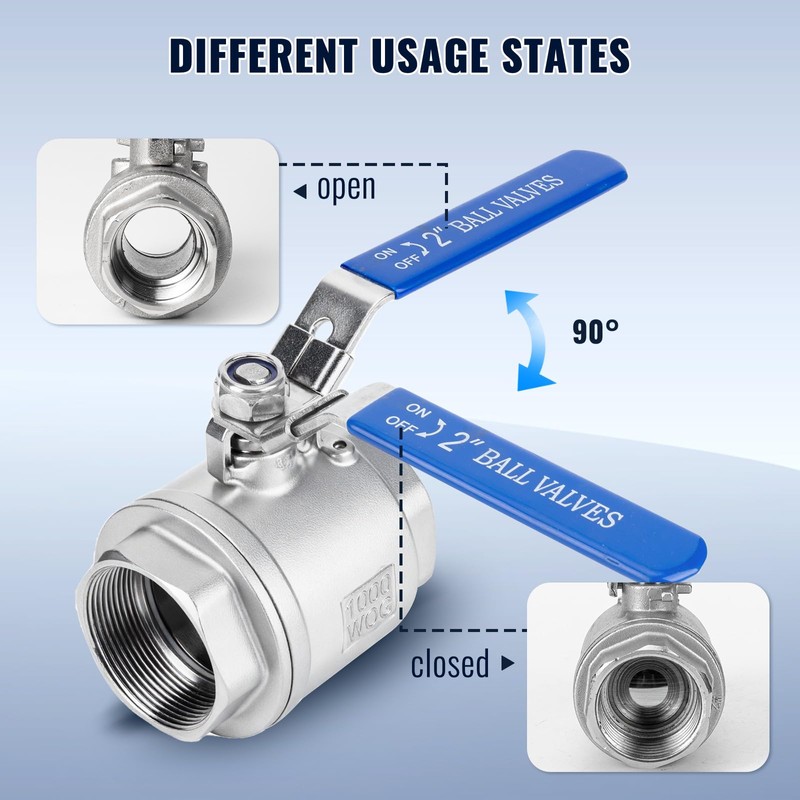 2 Pack 2" Ball Valves NPT Female Valve 304 Stainless