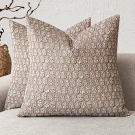 Foindtower Set of 2 Decorative Vintage Floral Print Throw Pillow Covers Neutral Modern Farmhouse Cushion Covers Boho Home Decor for Sofa Couch Chair Bedroom Living Room Outdoor,24×24 Inch,Tan Taupe