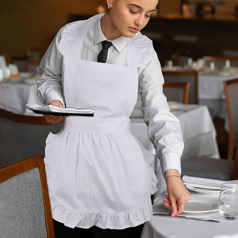 aspire White Apron Retro Ruffle Cooking Apron Maid Costume for