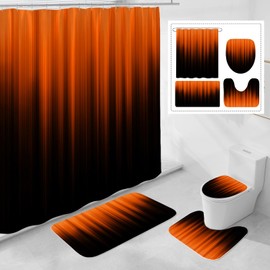 Litabel 4 Pcs Orange and Black Gradient Shower Curtain Set with Rugs and Toilet Lid Cover, Modern Simple Waterproof Fabric Bathroom Set, Ombre Stripe Gothic Abstract Bathroom Decor Set Accessories
