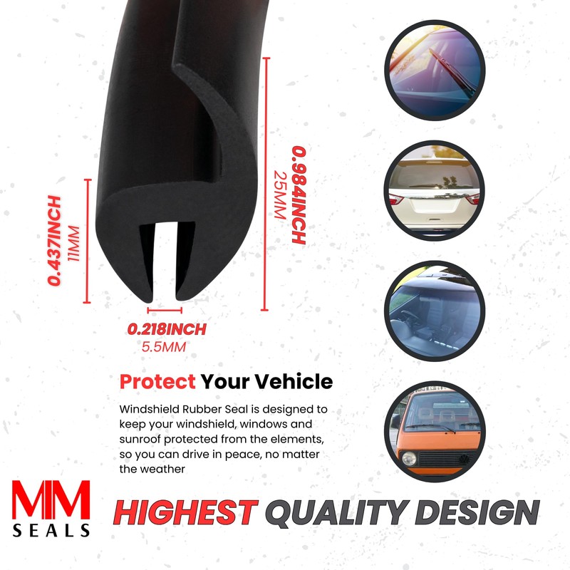 Seal Rubber Universal Windshield Rubber Molding (5 Feet, Black, EPDM)