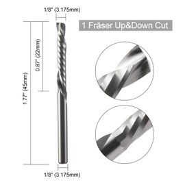 EU_HOZLY 3.175 mm Single Light Composite Router, 1 Milling Cutter Up & Down Cut Spiral Router Bit, 3.175 mm (1/8 inch) Shank, 22 mm Cutting Length, 45 mm Total Length CNC Milling Cutter Bit Wood, Pack