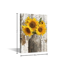 TISHIRON Canvas Wall Art for Home Decor Modern Bathroom Office Wall Decor Paintings Yellow Sunflower Flowers Pictures Artwork Print Home Decor 12x8in