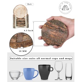 Rustic Wooden Coasters with Stand (Set of 4) - Handmade 100% Natural Wood Drink Coasters for Cups, Mugs, and Glasses - Durable, Eco-Friendly, and Stylish Tabletop Protection for Home & Office