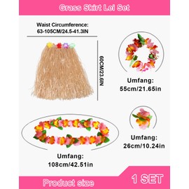 JUKOTA Hawaiian Hula Skirt Costume Set, Garlands Grass Skirt for Adults, Hawaiian Flower Chain Hair Band Bracelets, Beach Party Costume Accessories, for Carnival, Beach Party, Wedding, Tropical Luau