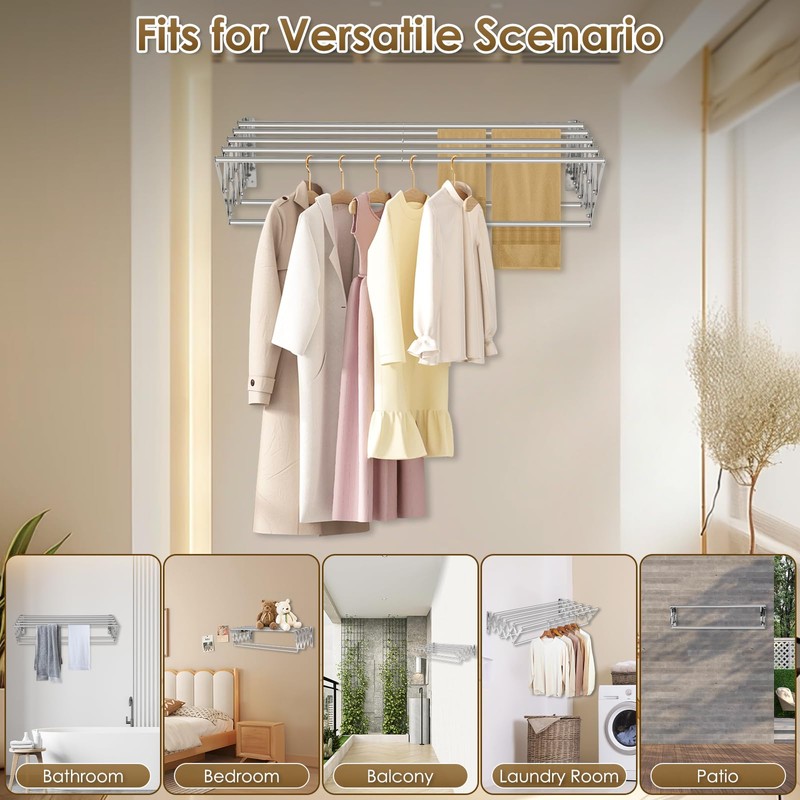 XL-31.5" Wall Mounted Clothes Drying Rack, 130 LBS Large Capacity