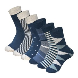 MAGIARTE Mens Crew Socks Pure Cotton Moisture Wicking Breathable Dress Socks for Men 6-Pack (Grey Patterned,L)-UK