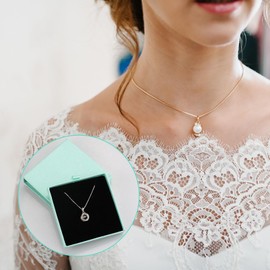 Blue Jewelry Gift Box with Flannel Bag, 9x9x1.7cm Small Jewellery Box, Necklace Bracelet Earring Kraft Organizer Box Portable Square Lidded Pendent Storage Case Small Gift Box