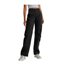 Lepunuo Black Cargo Pants for Women High Waisted Wide Leg Casual Y2k Streetwear Trousers with 7 Pockets