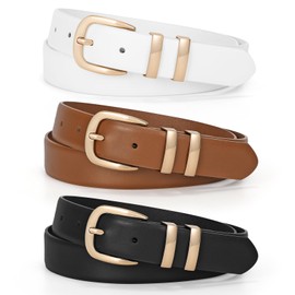 WERFORU Pack of 3 Women's Leather Belt for Jeans Fashionable Women's Belt with Metal Buckle, Black, brown, white