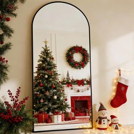 BEAUTYPEAK 65"x24" Full Length Mirror, Arch Full Body Floor Mirror, Wall Mirrors Hanging or Leaning Arched-Top with Stand for Bedroom, Dressing Room, Black