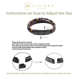 LIVLOKO Mens Bracelet Leather Black Multi-Layer Bracelet for Men Magnetic Clasp Rope Wristband Mens Gift for Boyfriend (Medium to Large 20-22cm, B. 19-22cm Black Brown Tiger-Eye Adjustable)