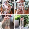 2L Water Bottle with Straw,Clear Leakproof Sports Bottle with Time